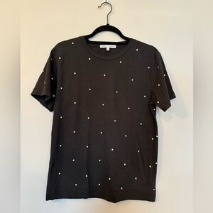 Rebecca Minkoff White Pearl Beaded Black T-Shirt Size Small